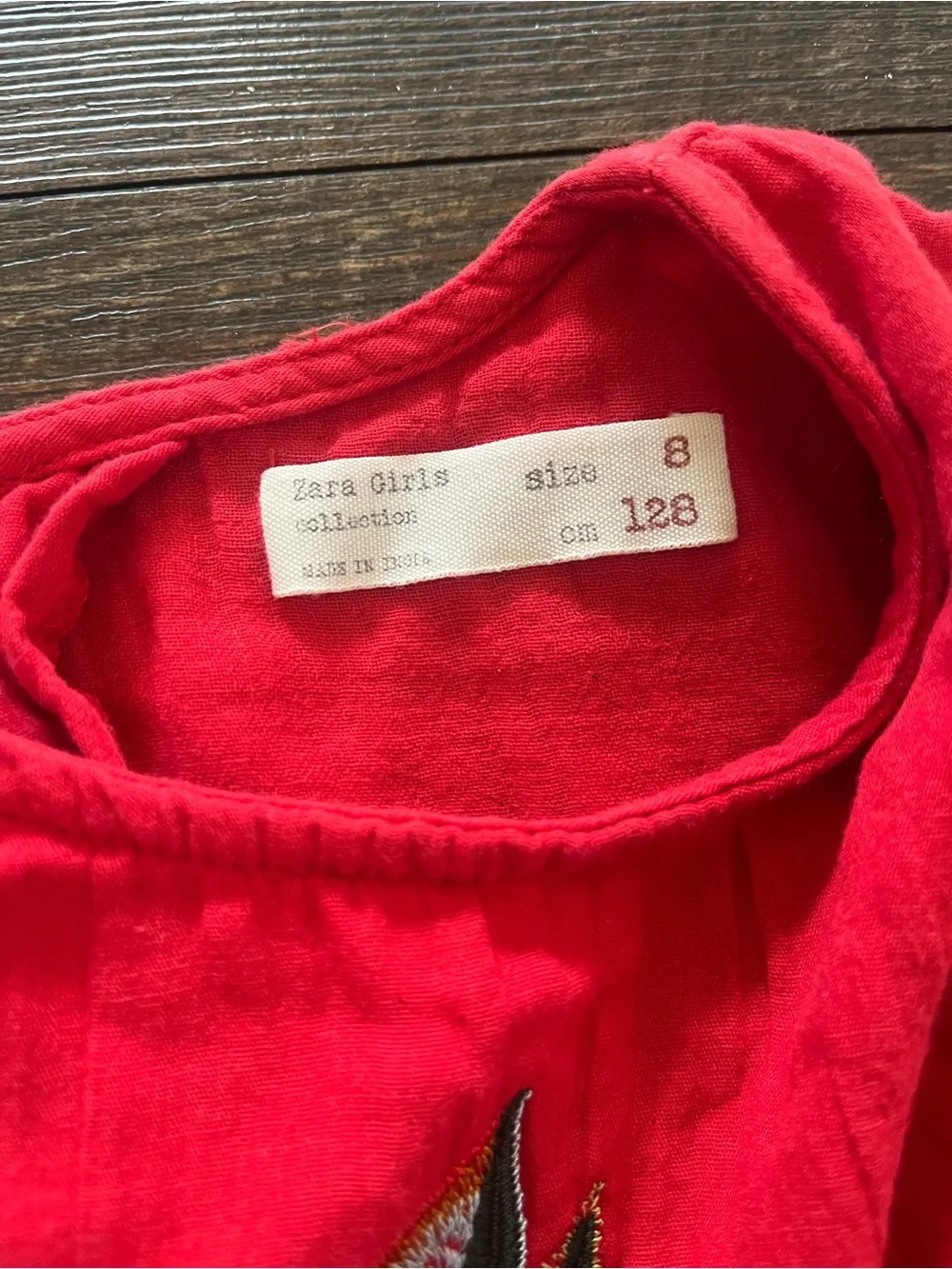 Zara Girls Red Floral Embroidered Long-Sleeve Dress